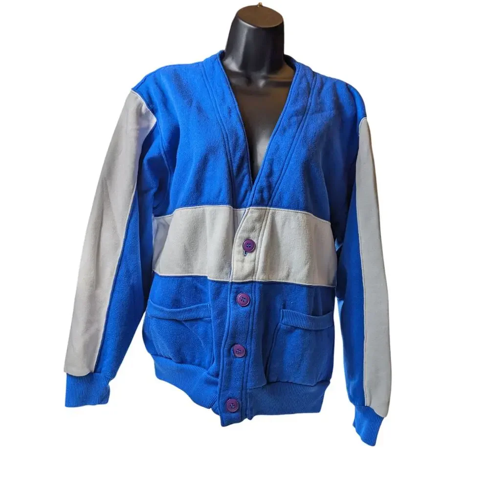 Vintage Nucleus Cardigan Sweater Mens Large/XL Womens XL Blue White Colorblock